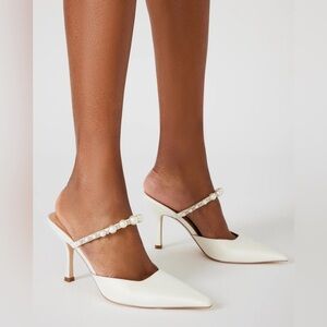 Steve Madden Brecki White Pearl-Accented Heels